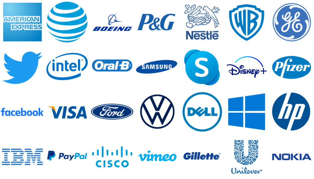 Different Brands and Logos which use blue color psychology in branding.