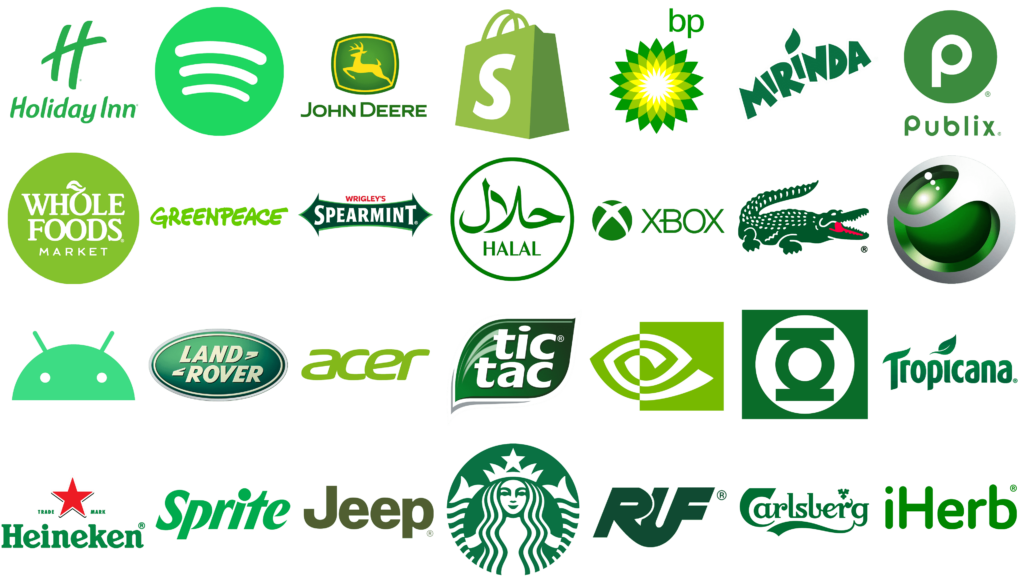 Different Brands and Logos which use green color psychology in branding.